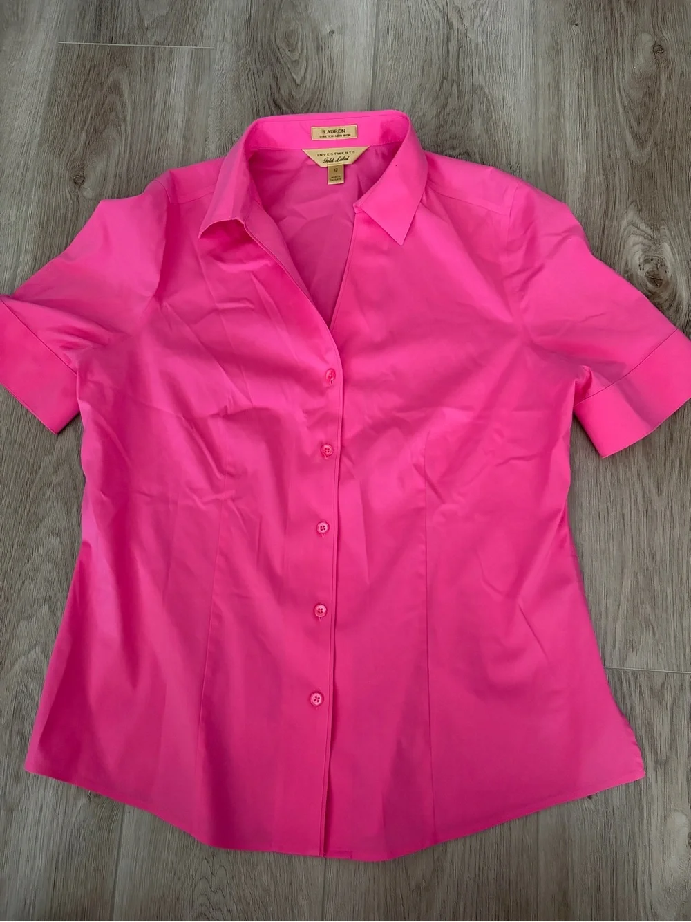 Lauren Gold Label Women's Short Sleeve Button Front Shirt - Hot Pink